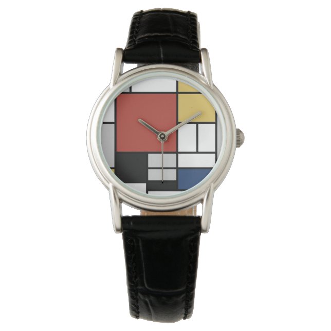 Mondrian Painting Red Plane Yellow Black Grey Blue Watch (Front)
