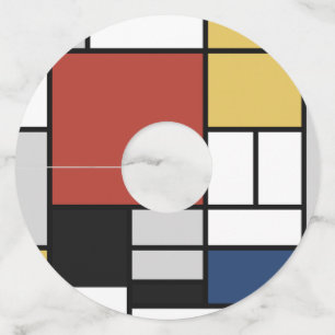 Mondrian Painting Red Plane Yellow Black Grey Blue Wine Glass Tag