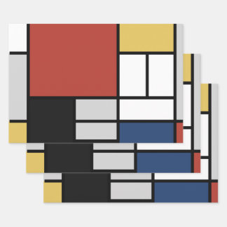 Mondrian Painting Red Plane Yellow Black Grey Blue Wrapping Paper Sheet
