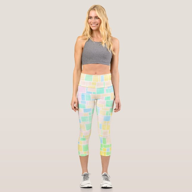 Mondrian Pastel 3 Capri Leggings (Front)