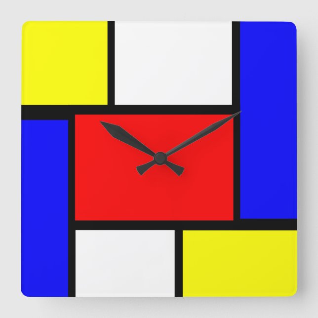 Mondrian Pattern Style Square Wall Clock (Front)