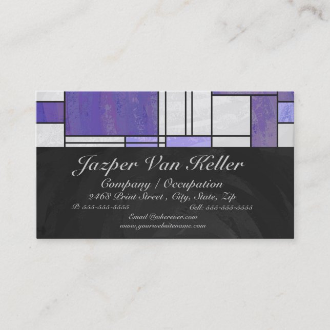 Mondrian Pink Purple White Print Business Card (Front)
