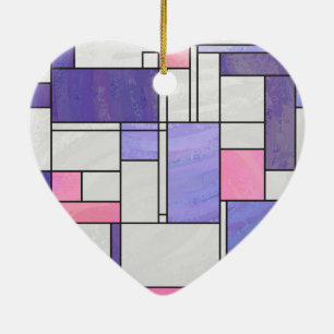 Mondrian Pink Purple White Print Ceramic Tree Decoration