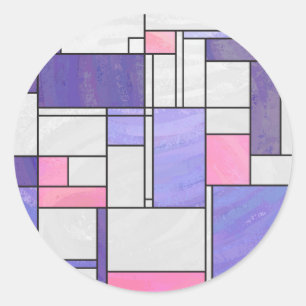 Mondrian Pink Purple White Print Classic Round Sticker