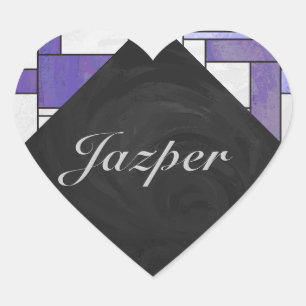 Mondrian Pink Purple White Print Heart Sticker