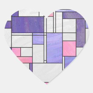 Mondrian Pink Purple White Print Heart Sticker