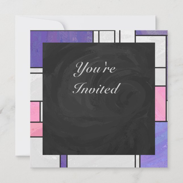 Mondrian Pink Purple White Print Invitation (Front)