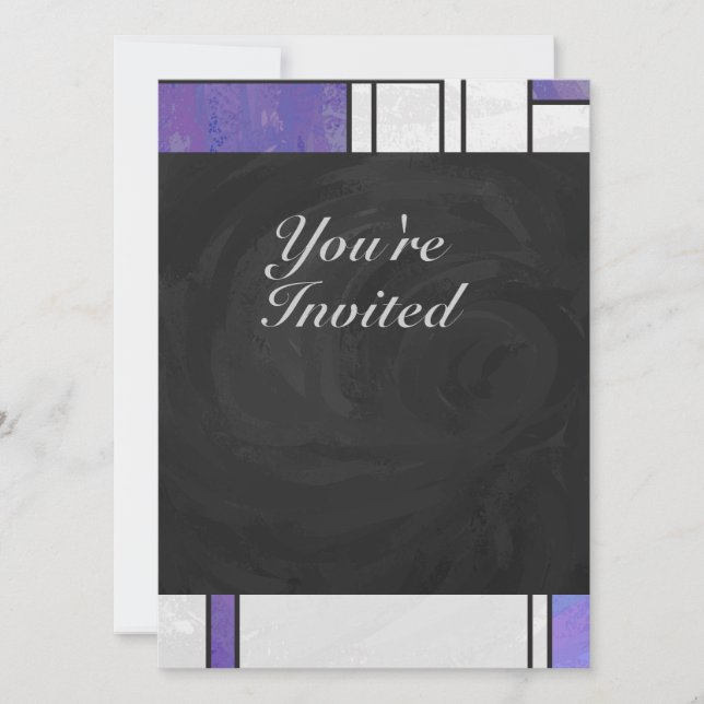 Mondrian Pink Purple White Print Invitation (Front)