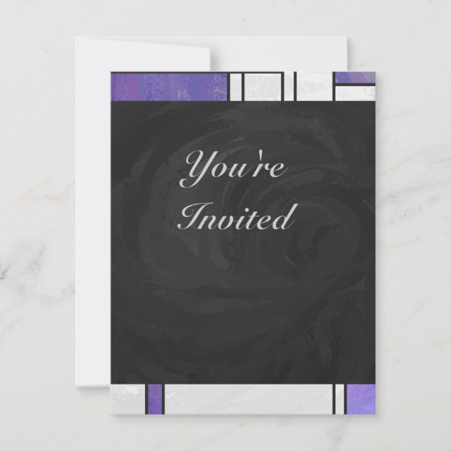 Mondrian Pink Purple White Print Invitation (Front)