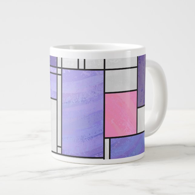 Mondrian Pink Purple White Print Large Coffee Mug (Front Right)