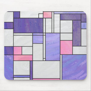 Mondrian Pink Purple White Print Mouse Mat