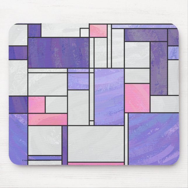Mondrian Pink Purple White Print Mouse Mat (Front)