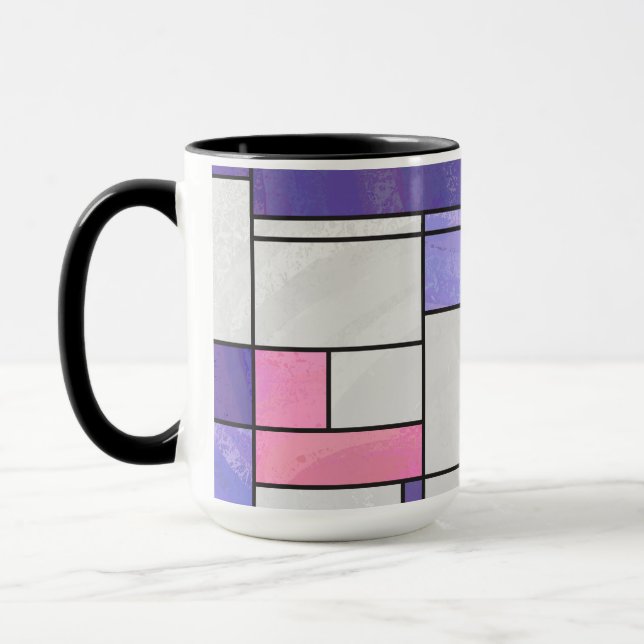 Mondrian Pink Purple White Print Mug (Left)