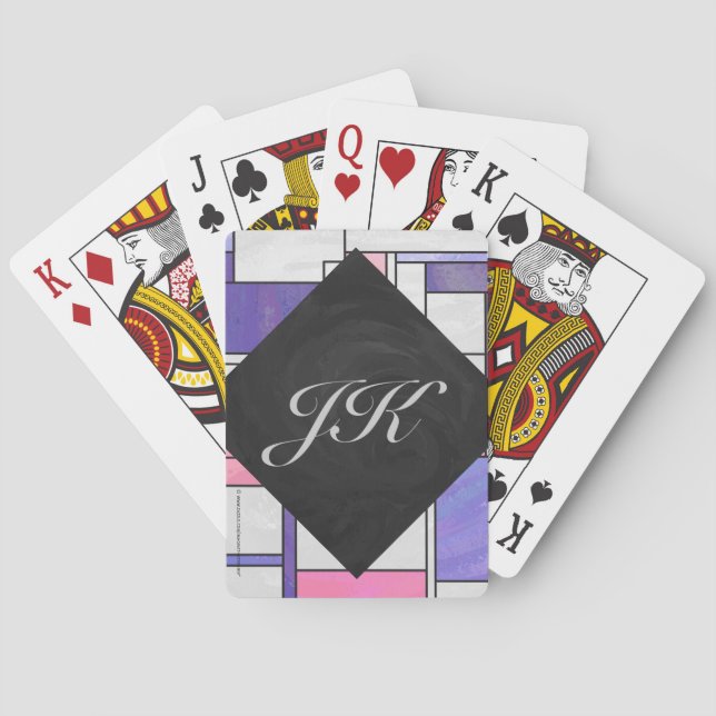 Mondrian Pink Purple White Print Playing Cards (Back)