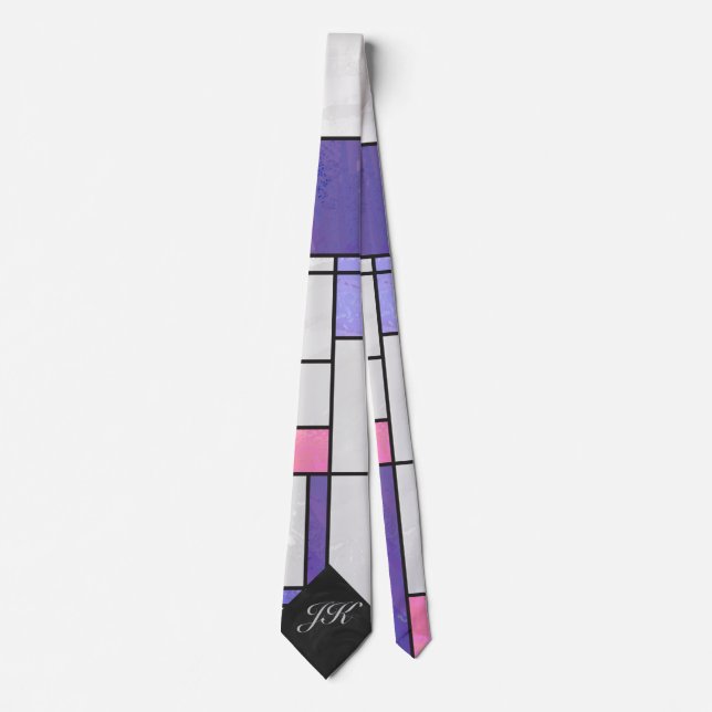 Mondrian Pink Purple White Print Tie (Front)