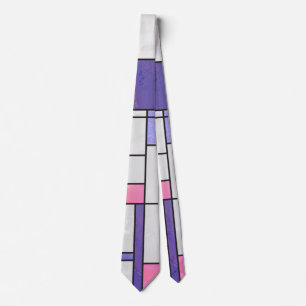 Mondrian Pink Purple White Print Tie