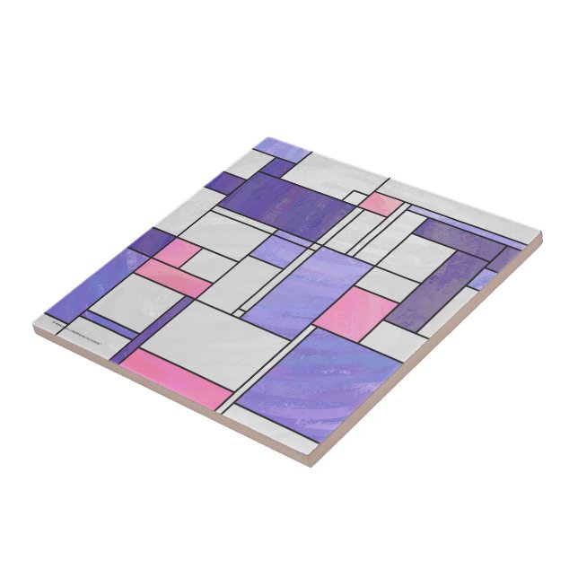 Mondrian Pink Purple White Print Tile (Side)