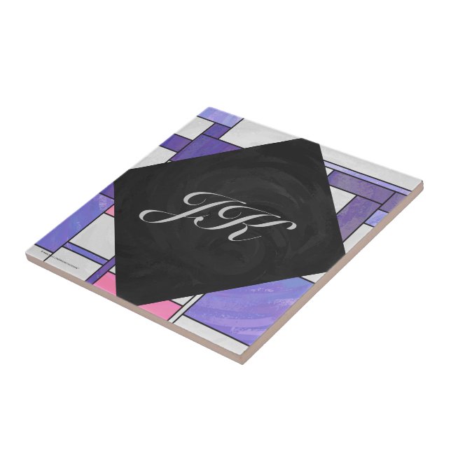 Mondrian Pink Purple White Print Tile (Side)