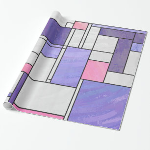Mondrian Pink Purple White Print Wrapping Paper