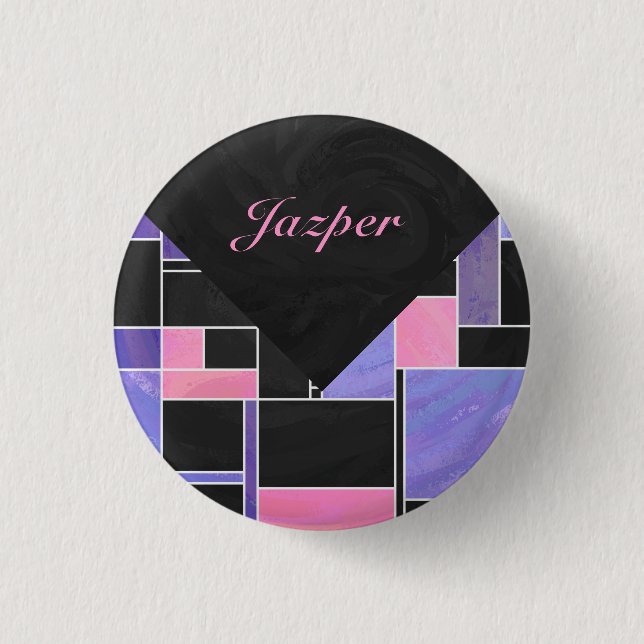 Mondrian Purple Pink Black Print 3 Cm Round Badge (Front)