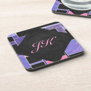 Mondrian Purple Pink Black Print Coaster