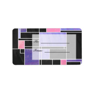 Mondrian Purple Pink Black Print Label