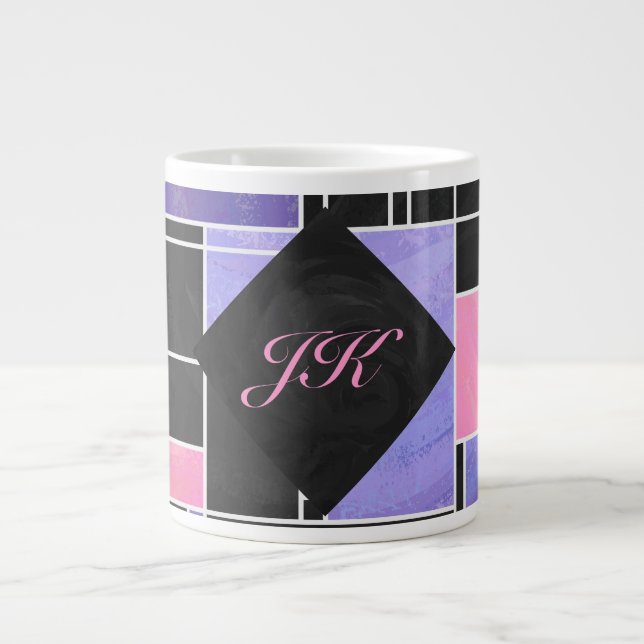 Mondrian Purple Pink Black Print Large Coffee Mug (Front)