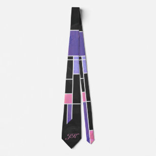 Mondrian Purple Pink Black Print Tie