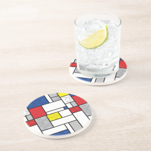 Mondrian Retro Circles Minimalist De Stijl Mod Art Coaster