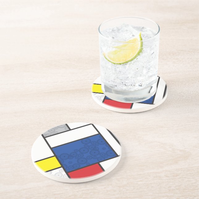 Mondrian Retro Circles Minimalist De Stijl Mod Art Coaster (Side)