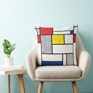 Mondrian Retro Circles Minimalist De Stijl Mod Art Cushion