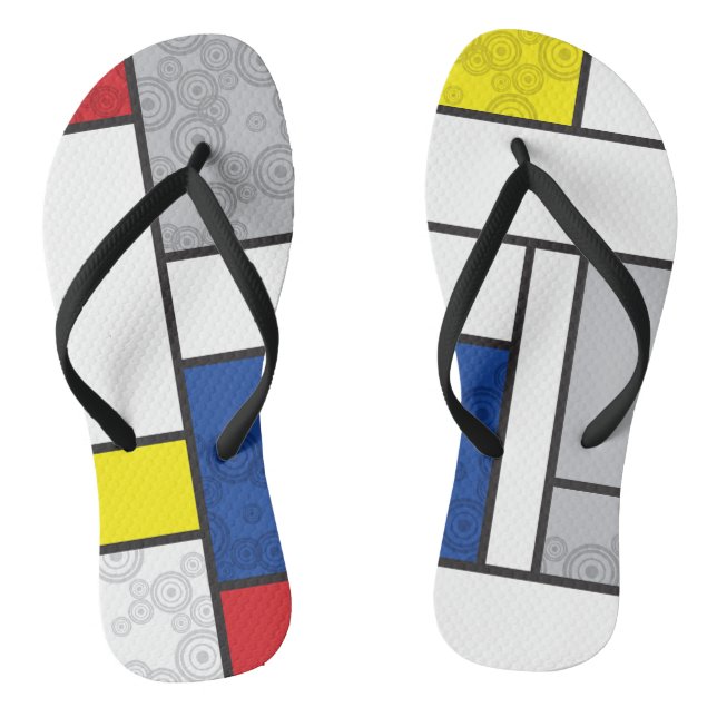 Mondrian Retro Circles Minimalist De Stijl Mod Art Flip Flops (Footbed)