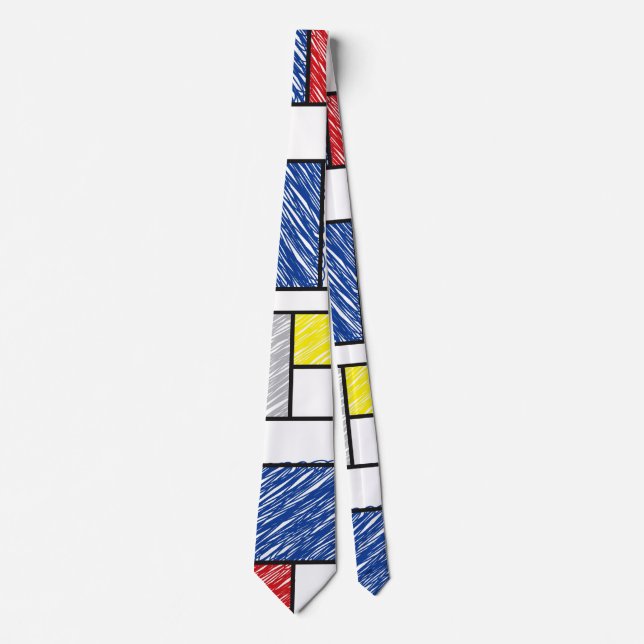 Mondrian Scribbles Minimalist De Stijl Art Tie (Front)