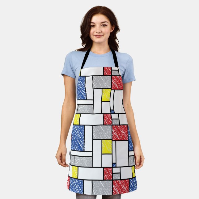 Mondrian Scribbles Minimalist De Stijl Modern Art Apron (Worn)