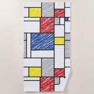 Mondrian Scribbles Minimalist De Stijl Modern Art Beach Towel