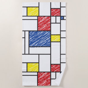 Mondrian Scribbles Minimalist De Stijl Modern Art Beach Towel