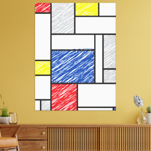 Mondrian Scribbles Minimalist De Stijl Modern Art Canvas Print
