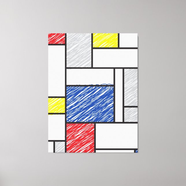 Mondrian Scribbles Minimalist De Stijl Modern Art Canvas Print (Front)