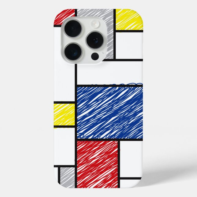 Mondrian Scribbles Minimalist De Stijl Modern Art Case-Mate iPhone Case (Back)