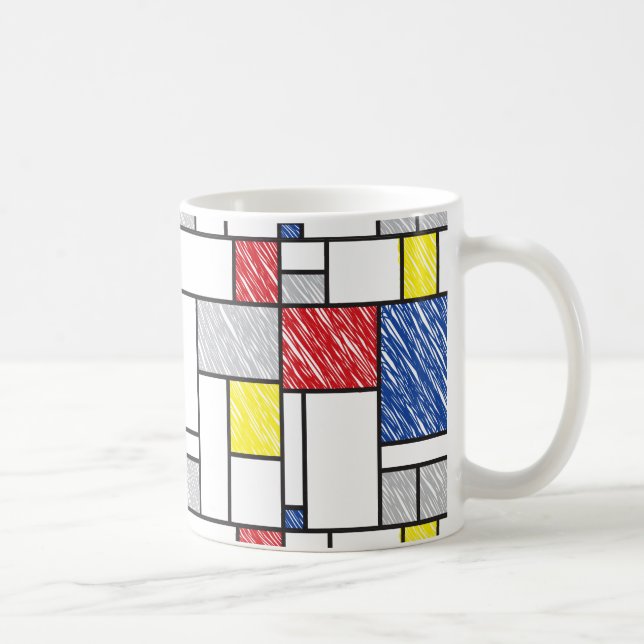 Mondrian Scribbles Minimalist De Stijl Modern Art Coffee Mug (Right)