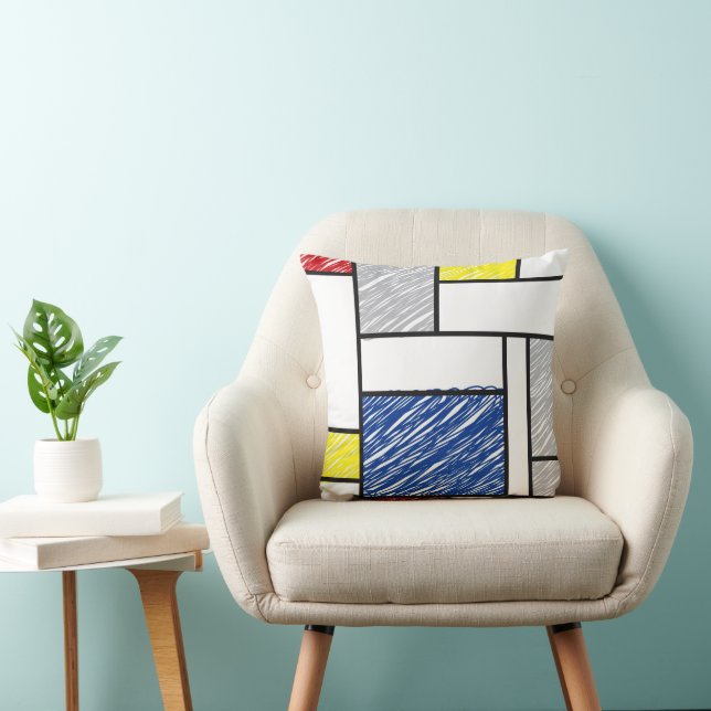Mondrian Scribbles Minimalist De Stijl Modern Art Cushion (Chair)