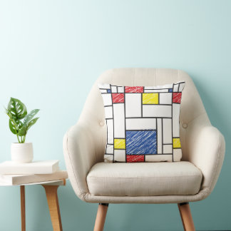 Mondrian Scribbles Minimalist De Stijl Modern Art Cushion