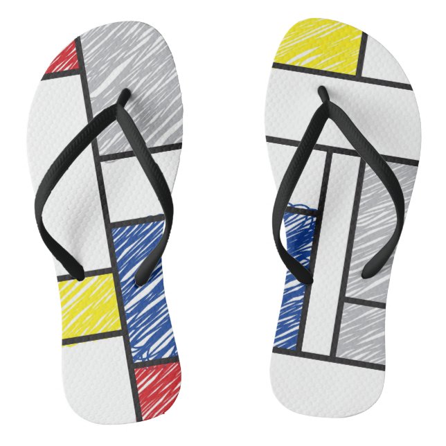 Mondrian Scribbles Minimalist De Stijl Modern Art Flip Flops (Footbed)