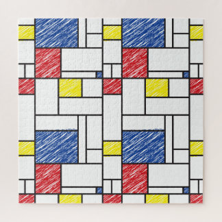 Mondrian Scribbles Minimalist De Stijl Modern Art Jigsaw Puzzle
