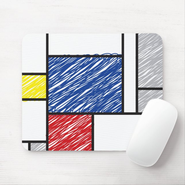 Mondrian Scribbles Minimalist De Stijl Modern Art Mouse Mat (With Mouse)