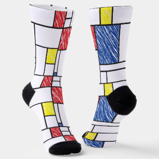 Mondrian Scribbles Minimalist De Stijl Modern Art Socks