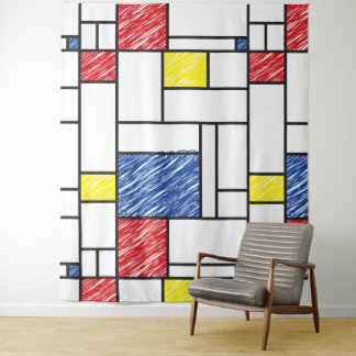 Mondrian Scribbles Minimalist De Stijl Modern Art Tapestry