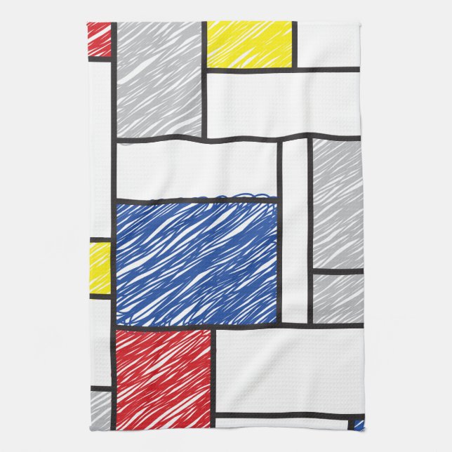 Mondrian Scribbles Minimalist De Stijl Modern Art Tea Towel (Vertical)