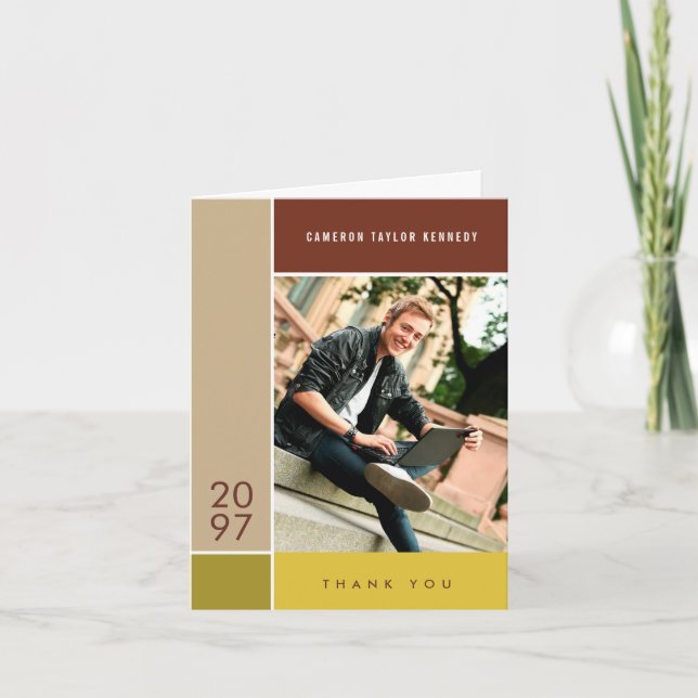 Mondrian Simple Colour Blocks Graduation Photo Thank You Card (Front)