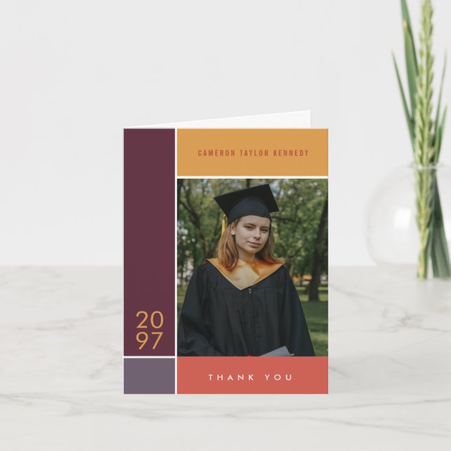 Mondrian Simple Colour Blocks Graduation Photo Thank You Card (Front)